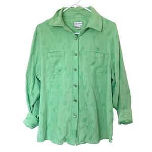 Drapers and Damons Green Floral Button Down Long Sleeve Blouse Size L